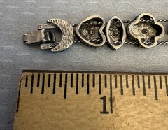 50s Vintage Victorian Revival Jeweled Slide Charm Bracelet Silvertone Enamel 7”