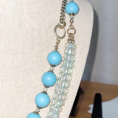 Vintage Turquoise Blue Mixed Media Bead Chain Necklace 48in 82g Boho