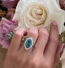 Vintage Platinum Engagement Ring 7.88ct.Natural Teal Blue Marquise Diamond