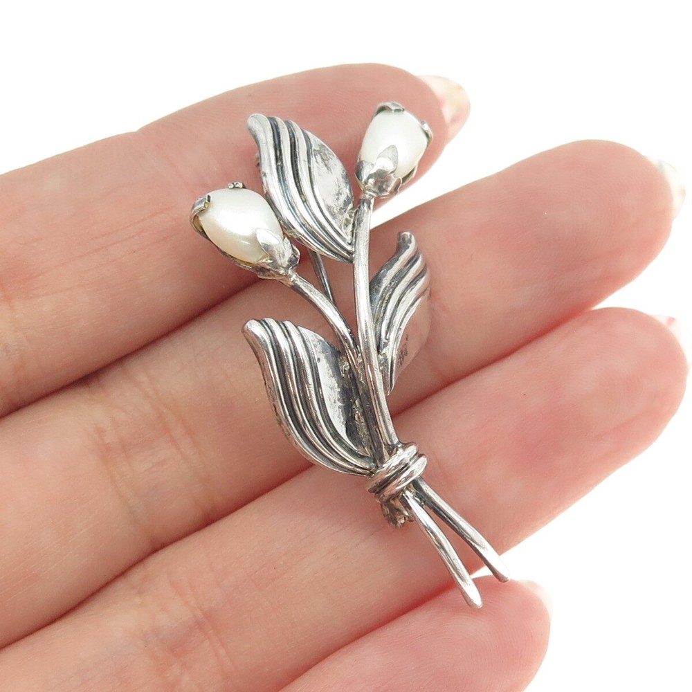 THEODORE KLOTZ 835 Silver Antique Germany Faux Pearl Flower Pin Brooch