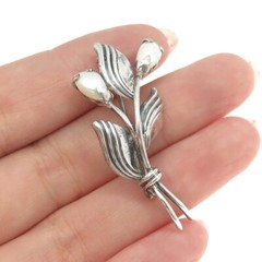 THEODORE KLOTZ 835 Silver Antique Germany Faux Pearl Flower Pin Brooch