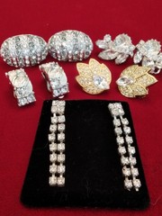 5 Pr High End Earrings Lisner Monet Unsigned Clip Back Pierced Rhinestone GT ST