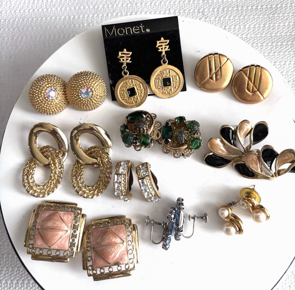 Vintage Signed And Unsigned Lot Of 10 Pairs Post Clip And Screw Back Earrings
