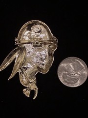 Vintage Torino Flapper Girl Brooch in Gold Tone and Black Matte Finish.