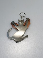 Vtg Mixed Metals Cat Angel Brooch Wings Halo signed Anna Silver Copper tone AE3