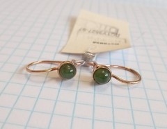 Vintage Earrings natural Nephrite Stones Gilt Sterling Silver 925 Women Jewelry