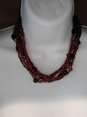 Vintage Art Glass Necklace Burgundy Red Seed Bead Multi Strand Ave, Choker 🔥🔥