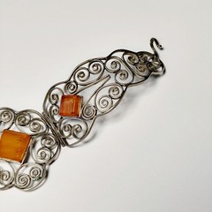 Vintage Baltic Amber Filigree Bracelet 1970s Melchior Cuff 17cm 6.7″