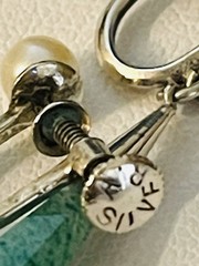 Antique Mother’s 1890’s Screw Back Sterling Silver Green Jade Hexagon Earrings