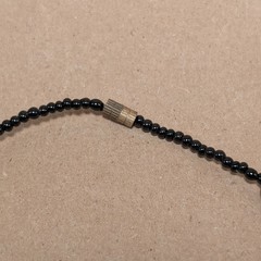 Vintage Black White Spotted Czech Lampwork Glass Bead Mid Century Choker 15.5in