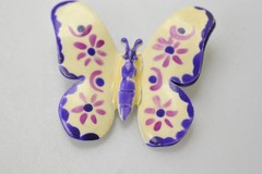 Vintage West Germany Butterfly Brooch Pin Ivory purple Hand Painted Enamel T19