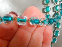 CZECH HAND BLOWN FACETED OCTAGON GREEN CORE CLEAR GLASS BEAD FLAPPER NECKLACE