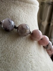 Unique Vintage Natural Stone, Pink And Green Necklace, Ornate Oval Box Clasp