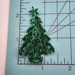 Vintage Christmas Tree Brooch VTG Rhinestone Ornaments And Snowy Branches