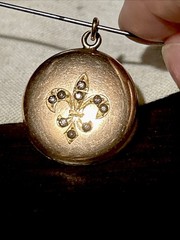 Victorian 7.3g W&H Nouveau Gold Filled Paste Stone Fleur De Lis Locket Pendant