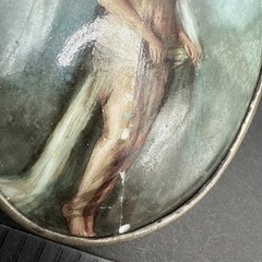 READ Antique 800 Silver Signed Hand Painted Woman Brooch Pin Trombone Clasp J29