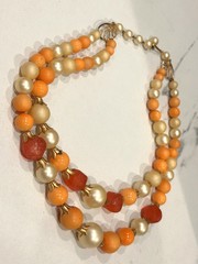 HONG KONG AVON GREEN ORANGE IVORY FAUX PEARL BEAD MCM VINTAGE NECKLACES LOT 5 EU