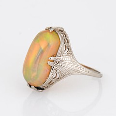 Vintage Belais Art Deco Opal Ring 14k White Gold Sz 5 Filigree Fine Jewelry