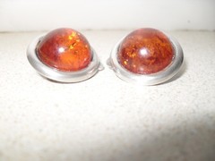 Vtg Sterling Silver 925 Domed Round 7/8″ Diameter Baltic Amber Clip On Earrings