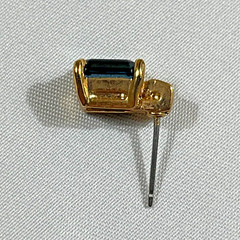 Vintage Deco Style London Blue Topaz Glass Pendant Stud Earrings Set Gold Tone