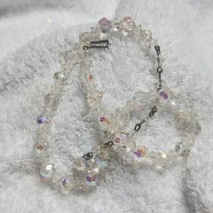 Vintage Aurora Borealis Crystal Bead Necklace Iridescent Faceted 15 Inch Hook
