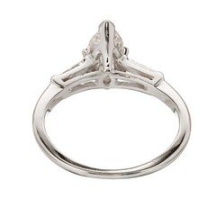 Vintage .69ct Faint Brown Marquise Diamond 14k Gold 2 Tapered Baguette Ring