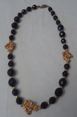 Share Vintage Black Bead with Gold Tones Nuggets Chocker Necklace 16 in