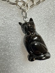 Unique Cat Charms Sterling Silver And Black Cat Italian Double Curb 925 Bracelet