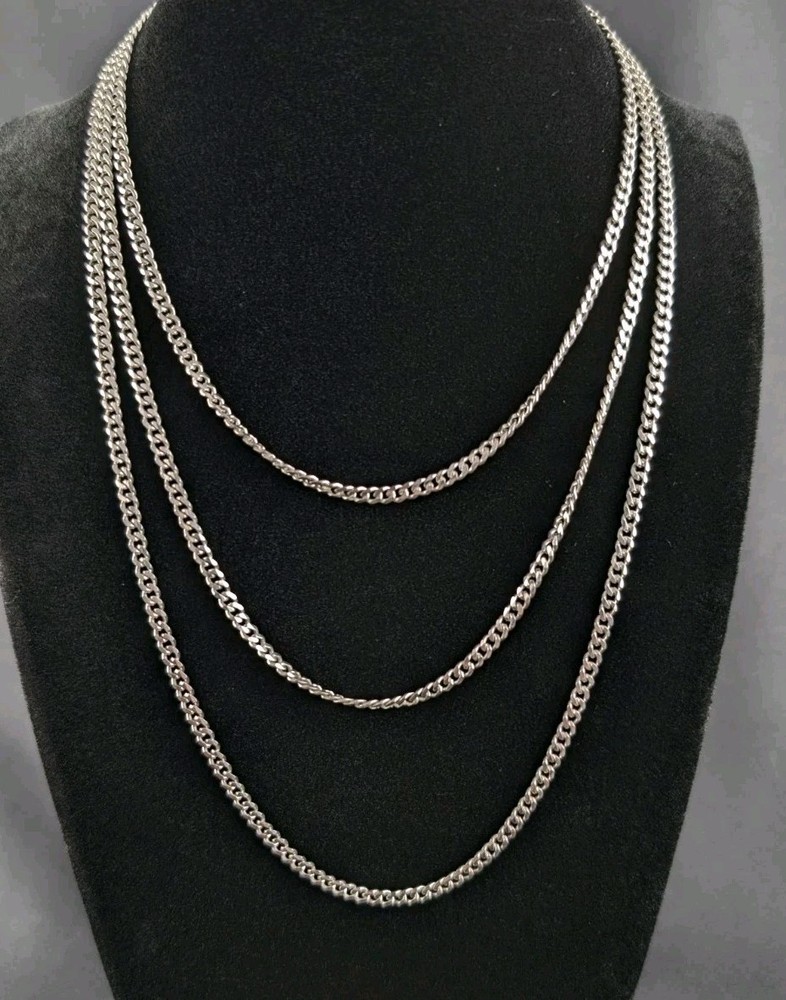 Milor Italy 925 Sterling Silver 52” 3.2mm Diamond-cut flat curb Necklace 29g