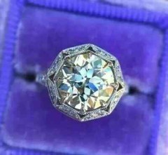 Art Deco Style Round Lab Created Diamond 14K White Gold Finish Engagement Ring