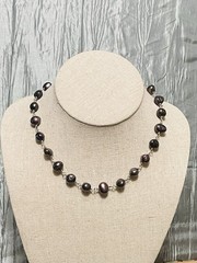 Peacock Baroque Pearls Necklace Dark Purple/Blue/Grey-Vtg 17.75″Sterling Silver