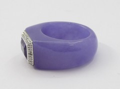 1.30CT Amethyst Lavender Jade 0.02CTW Diamond Ring 14K Gold Size 6