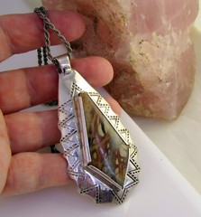Estate Vintage Huge Signed MOSES Sterling Silver Picasso Marble Pendant Necklace