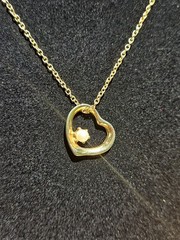 VTG Gold Open Heart Necklace Pearl Slide Pendant 18″ Chain Valentine-(sj)