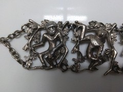 Unique Antique Silver Monkey Bracelet Art Deco Art Nouveau Style