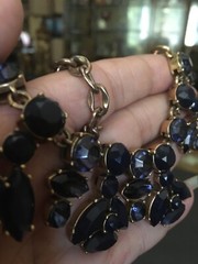 Y2K VTG J.CREW DEEP BLUE LUXE LUCITE CRYSTAL NAVETTE CHOKER BID NECKLACE GOLD