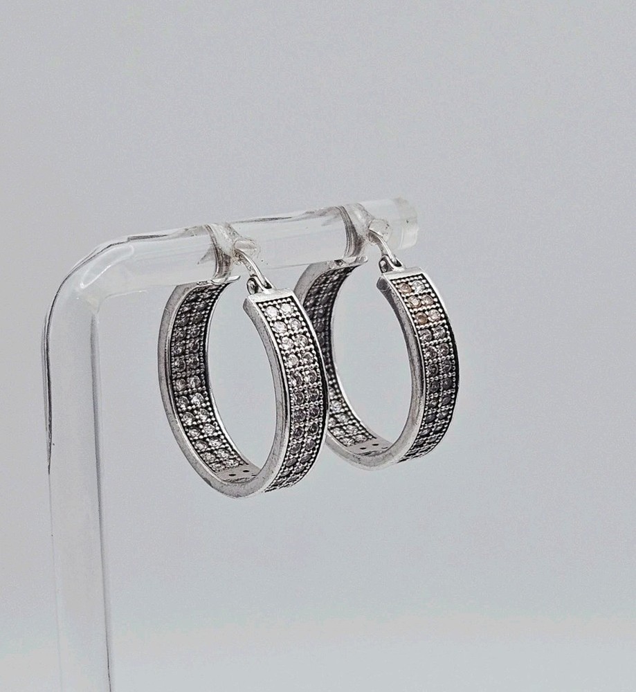 FAS Sterling Silver CZ Double Lined 21mm Hoop Earrings