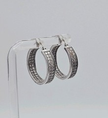 FAS Sterling Silver CZ Double Lined 21mm Hoop Earrings
