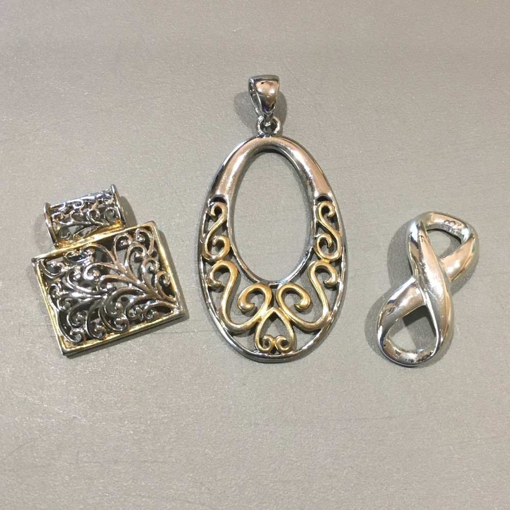 Pendant Lot Silver Gold Tone Open work Ornate Mix 3 pendnats