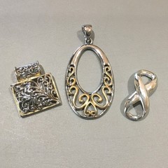 Pendant Lot Silver Gold Tone Open work Ornate Mix 3 pendnats