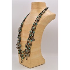 Vintage Beaded Charm Necklace Heavy Layered Turquoise Coin Antiqued Chunky BinBJ