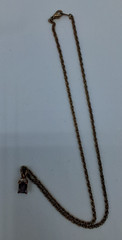 Vintage Genuine Amethyst Emerald Cut Charm On Gold Tone Necklace 18″