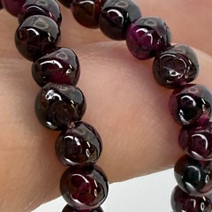 Vintage Round Garnet Bead Strand Necklace Sterling Silver Dark Red Burgundy