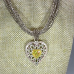 Heart Necklace Pendant Enamel Rhinestone Glass Seed Bead Multistrand 1928 18″