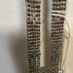 Antique Handmade Beaded Glass Fringe Necklace Silver Pink Blue Green Pre-1920