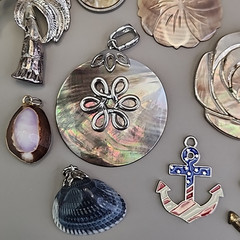 Vintage Mother of Pearl Pendant Lot of 15 Beach Shell Anchor Palm Tree