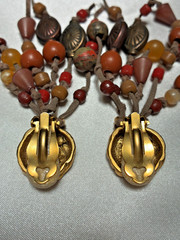Vintage Catherine Stein Semiprecious Stone Beaded Leather Clip Back Earrings