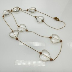 Anne Klein Couture Clear Lucite Heart Necklace Gold Chain 1990s 36 in Clasp