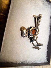 Small Sterling Markasite Rooster Chicken Brooch Pin