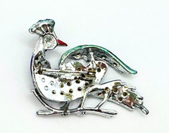 Silver Tone Multicolor Enamel & Cobalt Blue Rhinestones Peacock Brooch Vintage